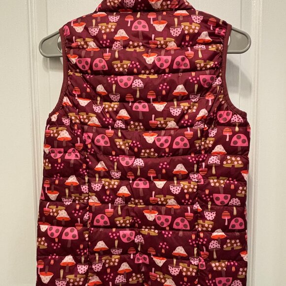 Girls Burgundy and Pink Mushroom Print Puffer Vest - Size 14/16 - Picture 2 of 3